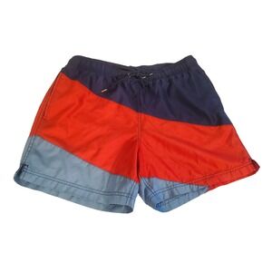 Lands' End‎ Swim Shorts Mens Large (36-38) Red/ Blue Drawstring Pockets